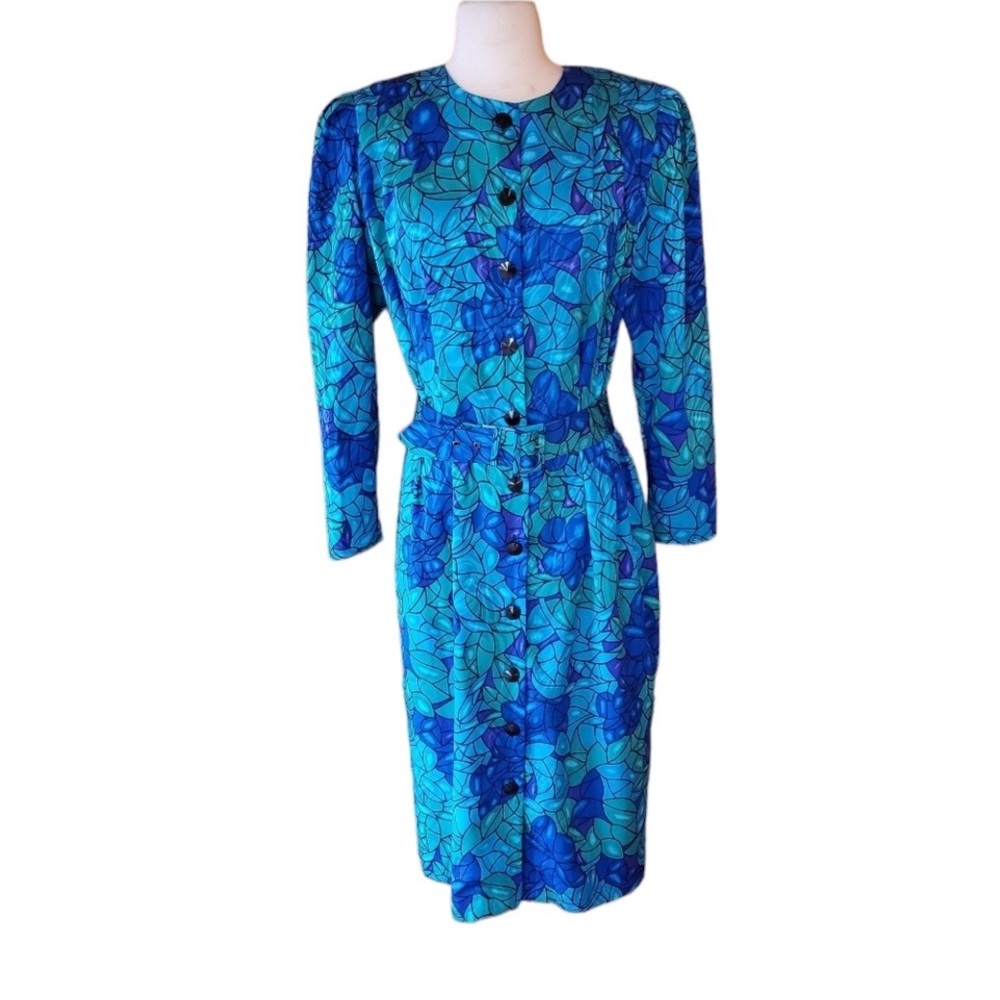 1980s Papell Boutique Multi-Color Career Dress